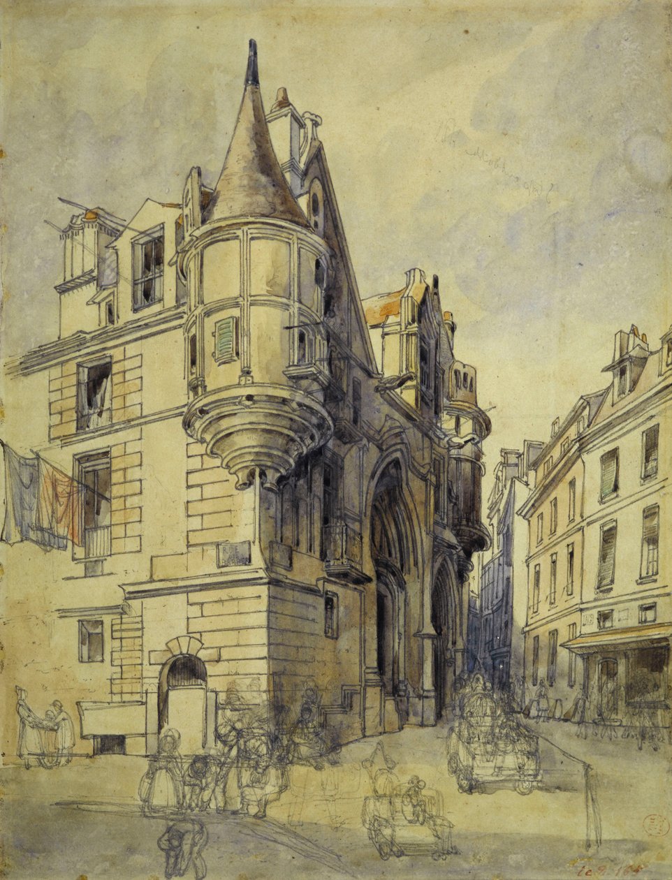 Hotel de Sens, rue du Figuier, ca. 1833 (blyant og akvarell) av Thomas Shotter Boys