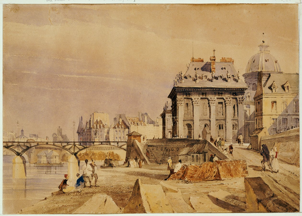 L"Institut og Pont des Arts, Paris, 1828 av Thomas Shotter Boys