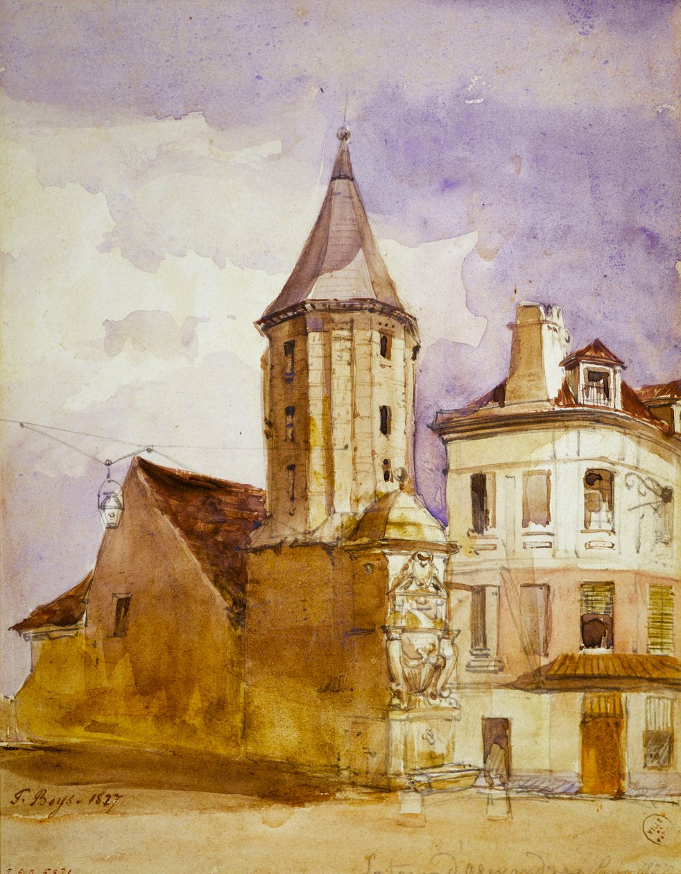 Alexandre-tårnet i 1827 og Saint-Victor-fontenen av Thomas Shotter Boys