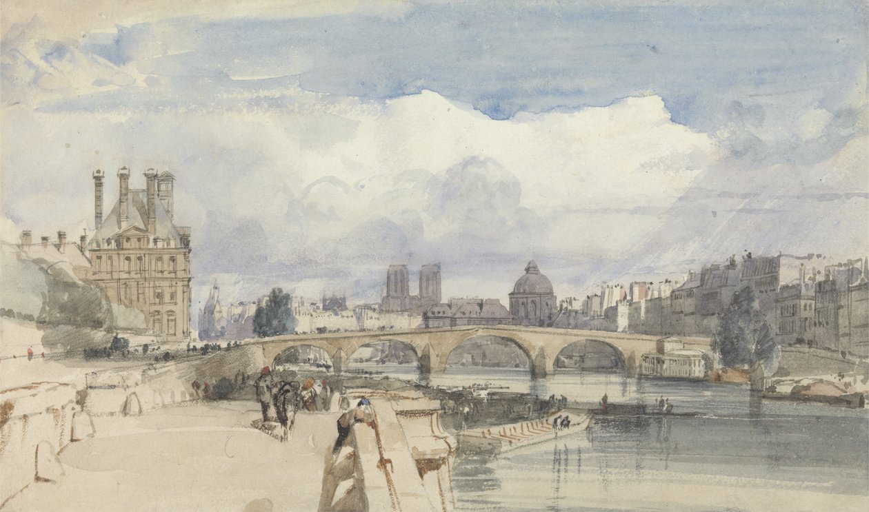 Le Pont Royal, Paris, ca. 1828 (w/c på papir) av Thomas Shotter Boys