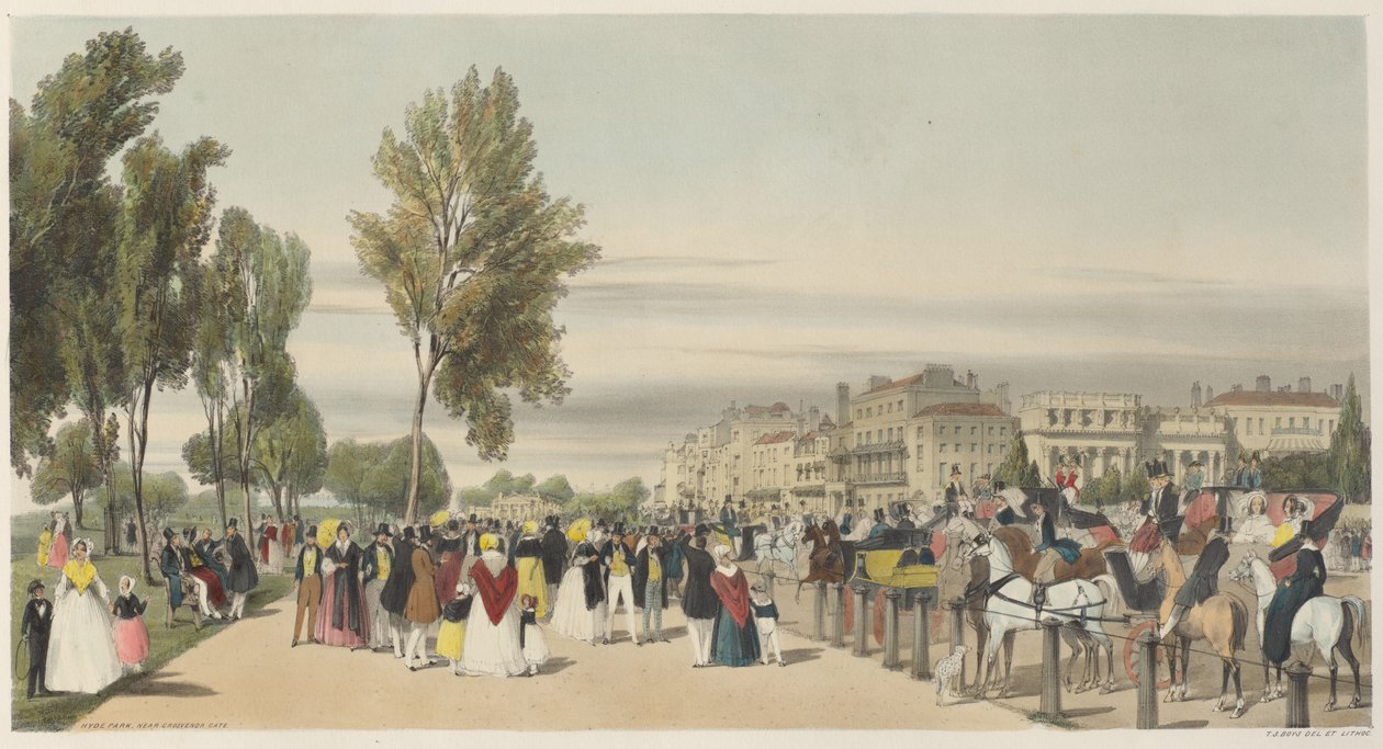 London As It Is: Hyde Park, nær Grosvenor Gate av Thomas Shotter Boys