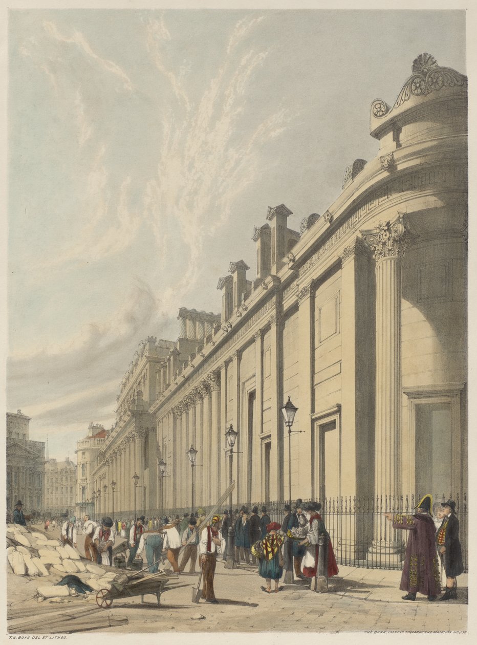 London As It Is: Banken, ser mot Mansion House av Thomas Shotter Boys