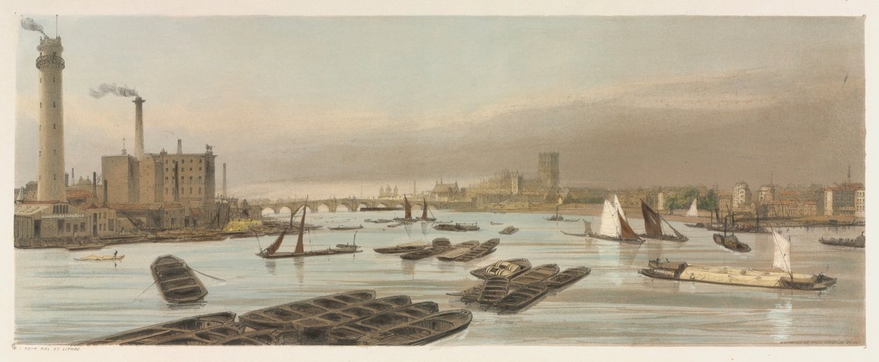 London som det er: Westminster, fra Waterloo Bridge, 1842. av Thomas Shotter Boys