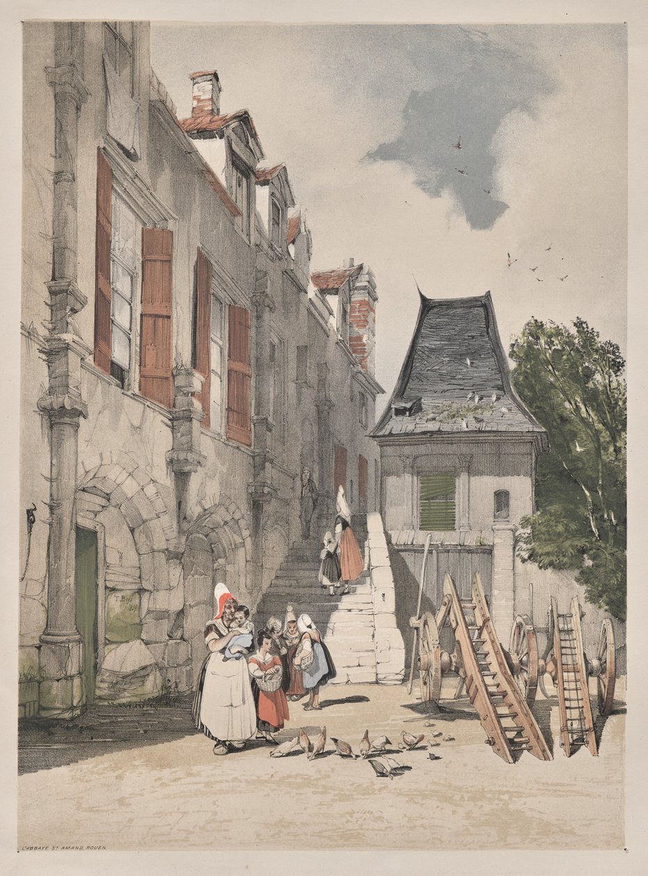 Pittoresk arkitektur i Paris, Gent, Antwerpen, Rouen: L'Abbaye St. Amand, Rouen, Frankrike av Thomas Shotter Boys
