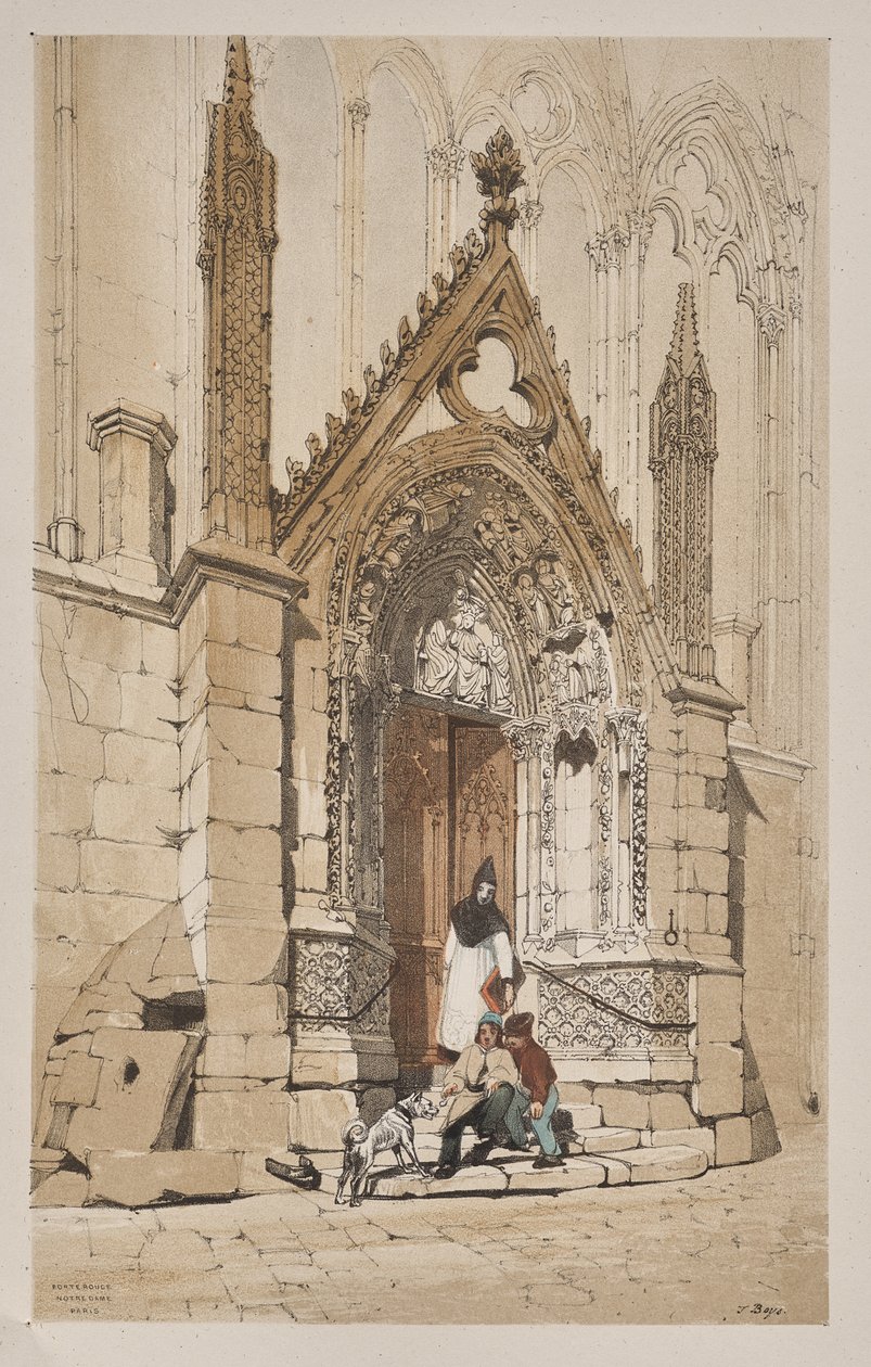 Pittoresk arkitektur i Paris, Gent, Antwerpen, Rouen: Red Door, Notre Dame, Paris av Thomas Shotter Boys