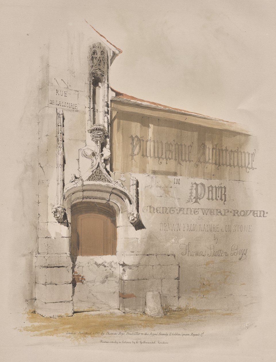Pittoresk arkitektur i Paris, Gent, Antwerpen, Rouen: Rue de La Licorne av Thomas Shotter Boys