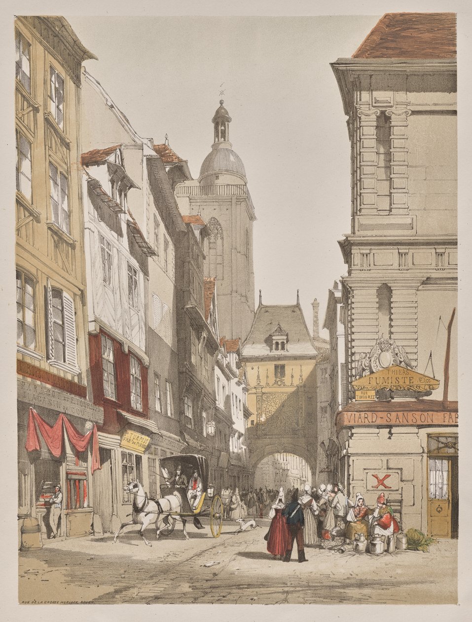 Pittoresk arkitektur i Paris, Gent, Antwerpen, Rouen: Rue de la Crosse Horlogue, Rouen, Frankrike av Thomas Shotter Boys