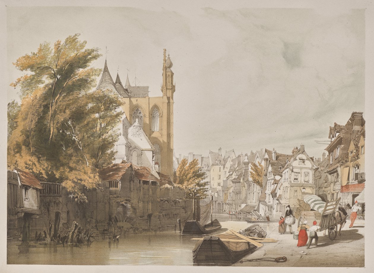 Pittoresk arkitektur i Paris, Gent, Antwerpen, Rouen: Rue du Rivage, Abbeville, Frankrike av Thomas Shotter Boys