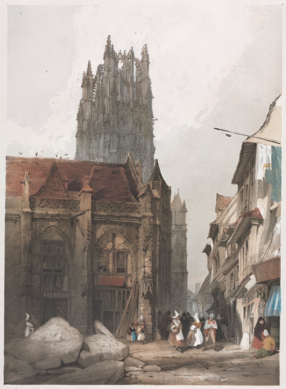 Pittoresk arkitektur i Paris, Gent, Antwerpen, Rouen: St. Laurent, Rouen, Frankrike, 1839. av Thomas Shotter Boys