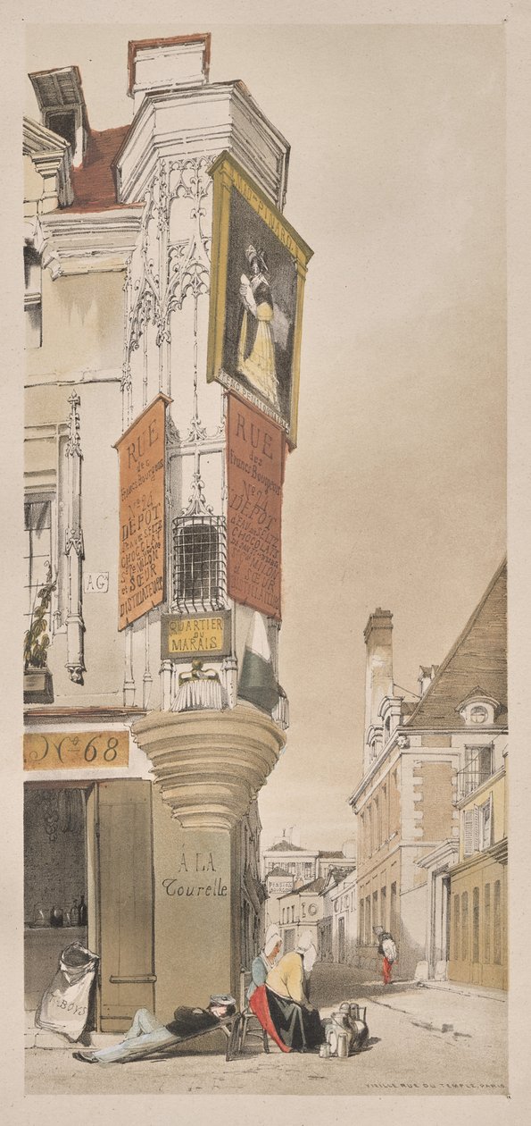 Pittoresk arkitektur i Paris, Gent, Antwerpen, Rouen: Old Rue du Temple, Paris av Thomas Shotter Boys