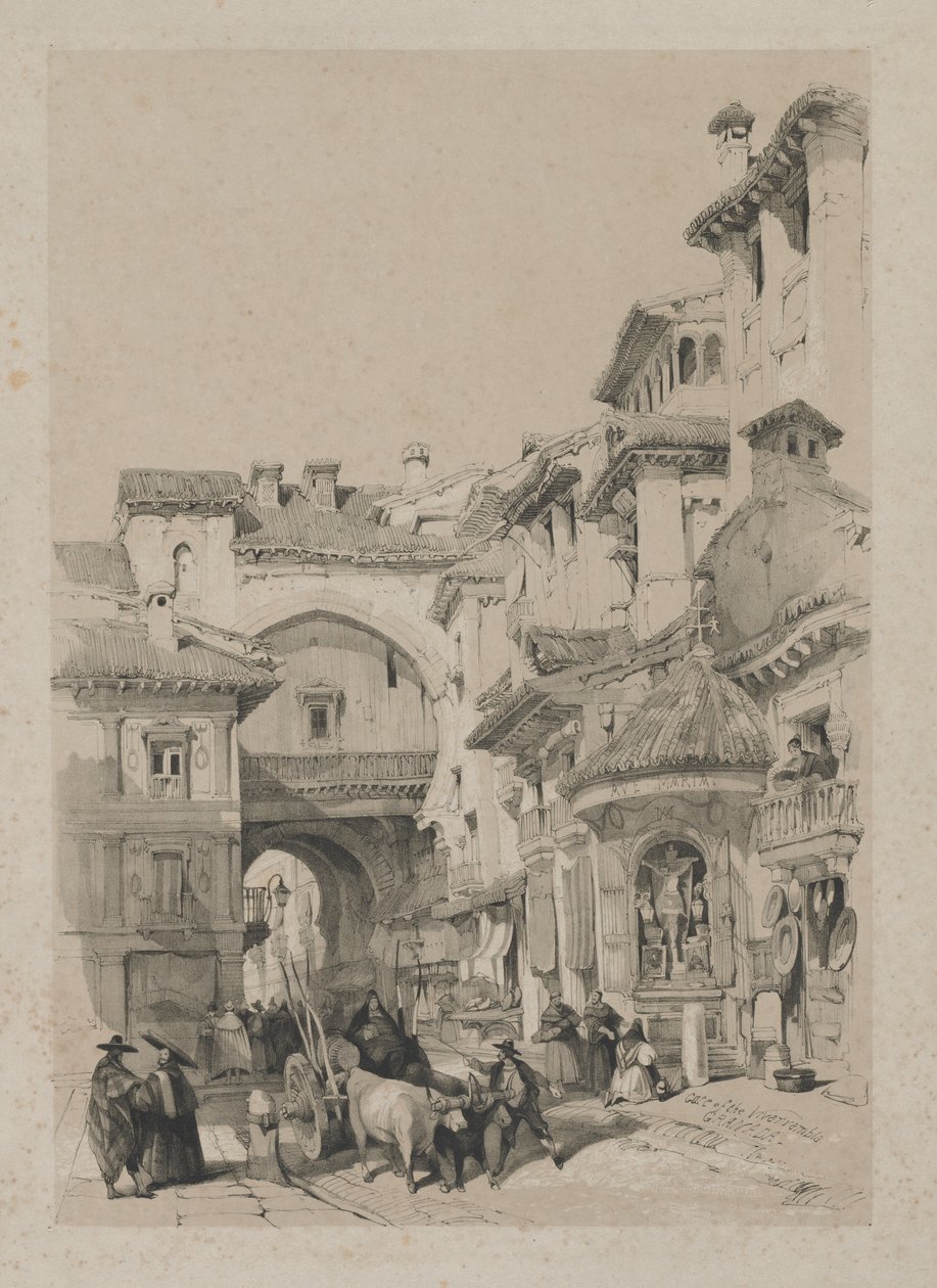 Pittoreske skisser i Spania: Porten til Vivarrambla, Granada, 1837. av Thomas Shotter Boys