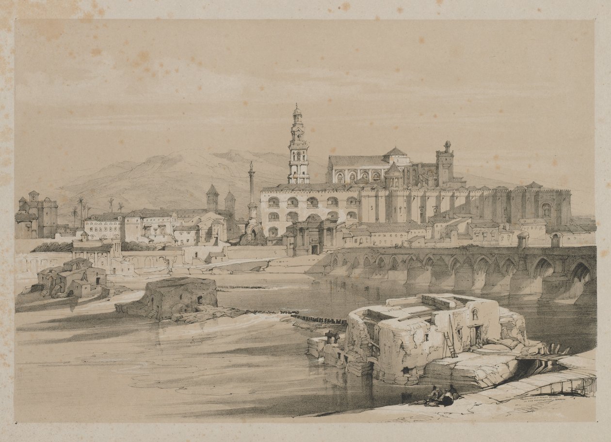 Pittoreske skisser i Spania: Rester av en romersk bro på Guadalquiver, Cordova, 1837. av Thomas Shotter Boys