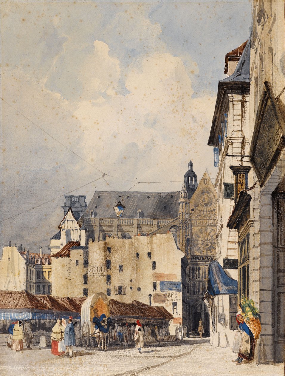 Prouvaires-gaten og Saint-Eustache-kirken (akvarell) av Thomas Shotter Boys