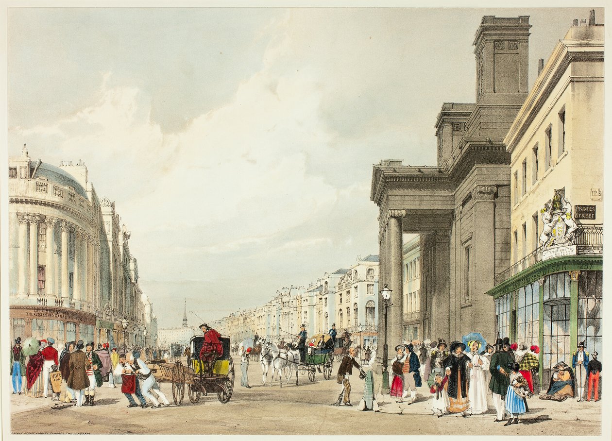 Regent Street Looking Towards the Quadrant, plate atten fra Original Views of London as It Is av Thomas Shotter Boys