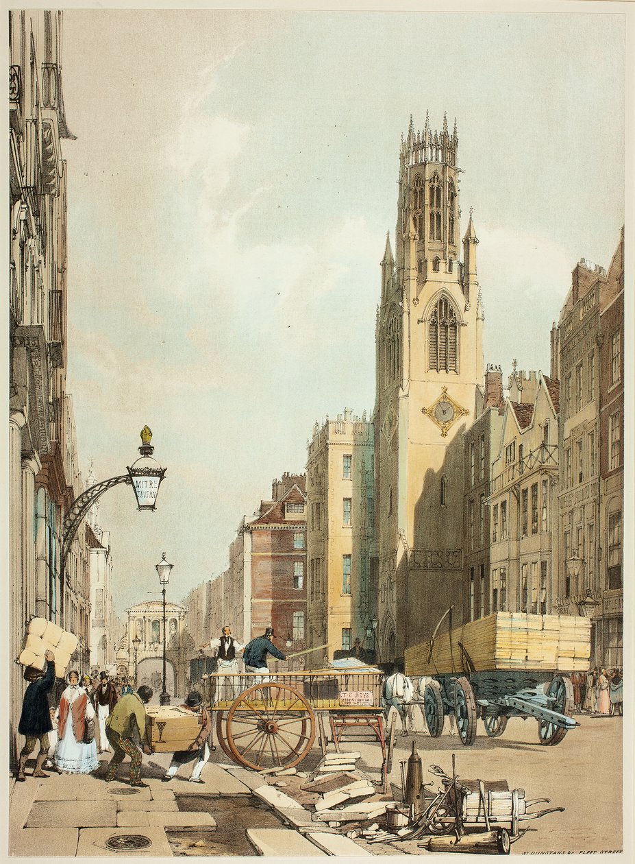 St. Dunstans Fleet Street, plate 23 fra Original Views of London as It Is av Thomas Shotter Boys