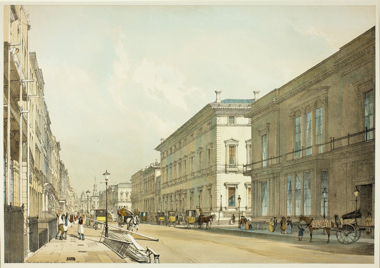 The Club Houses and Pall Mall, tallerken tretten fra Original Views of London as It Is av Thomas Shotter Boys