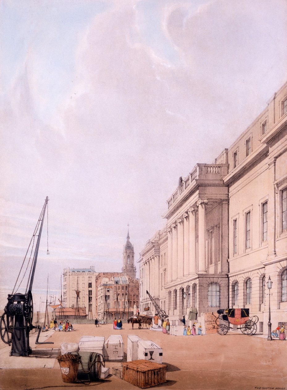 Custom House, fra "London as it is Drawn from Nature" 1842 av Thomas Shotter Boys