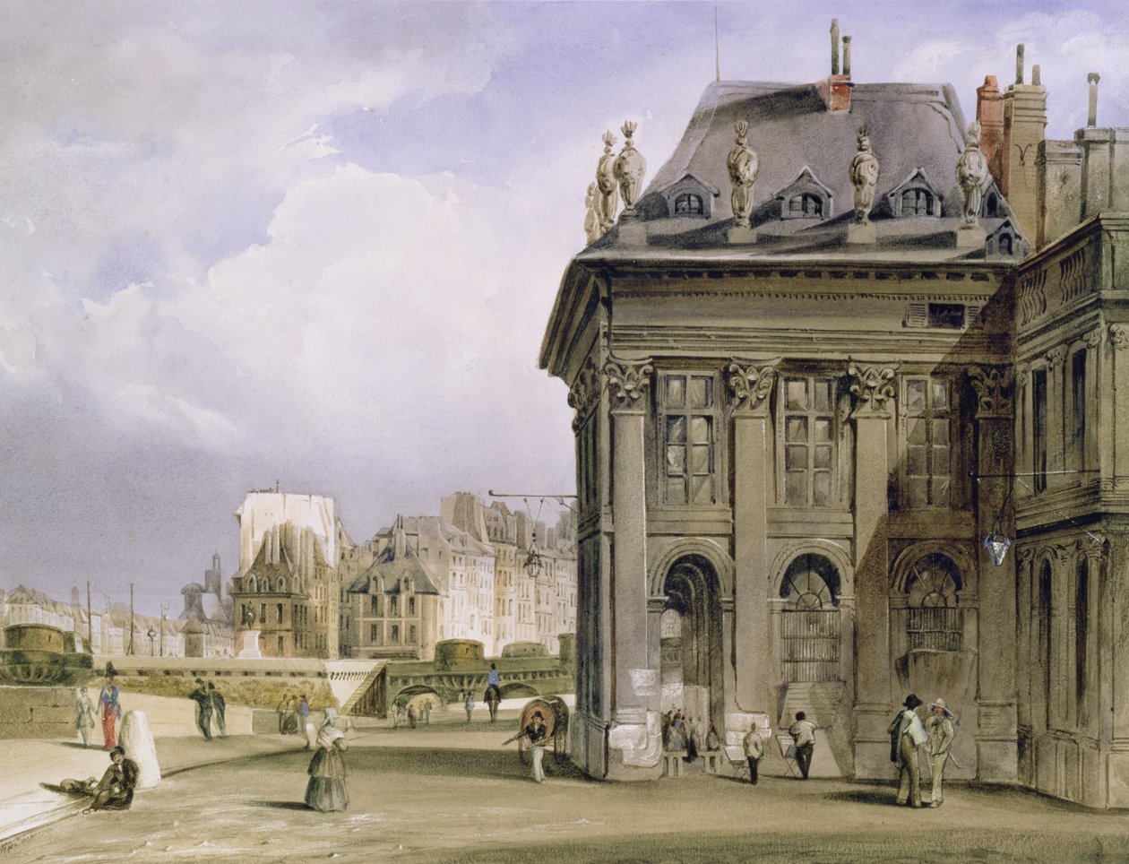 Ile de la Cite fra Institut, Paris, ca. 1830-39 (akvarell) av Thomas Shotter Boys