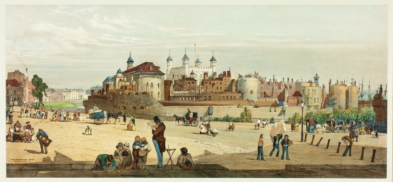 The Tower and Mint fra Great Tower Hill, plate to fra Original Views of London as It Is av Thomas Shotter Boys