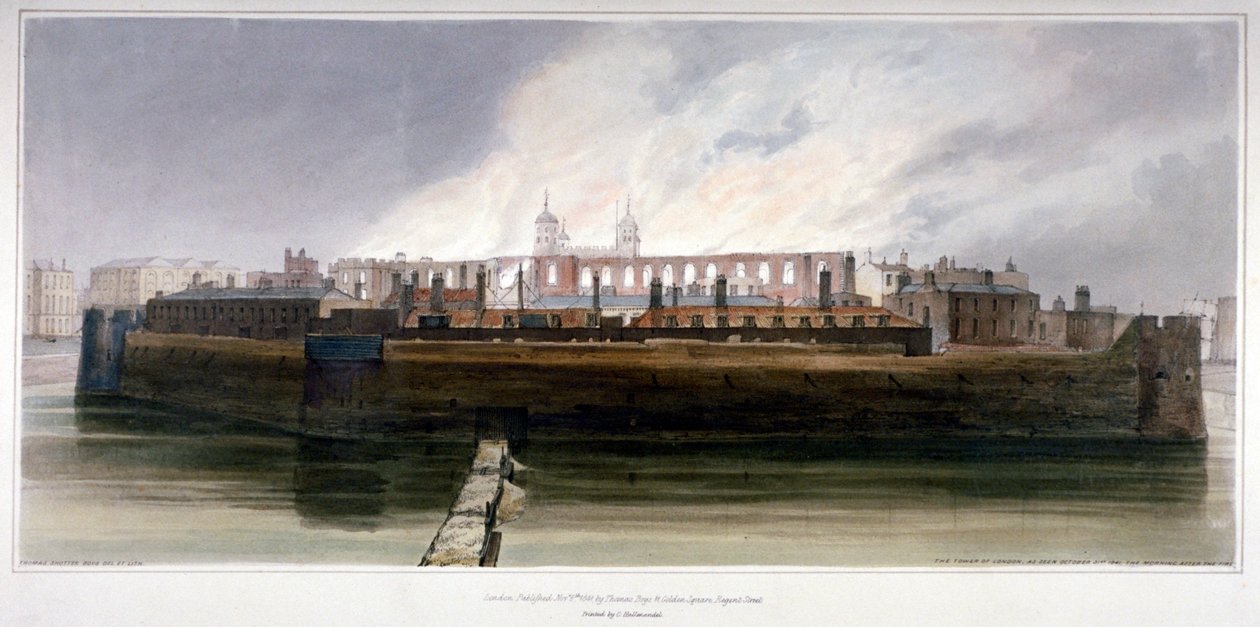 Tower of London morgenen etter brannen i Armory 30. oktober 1841 av Thomas Shotter Boys