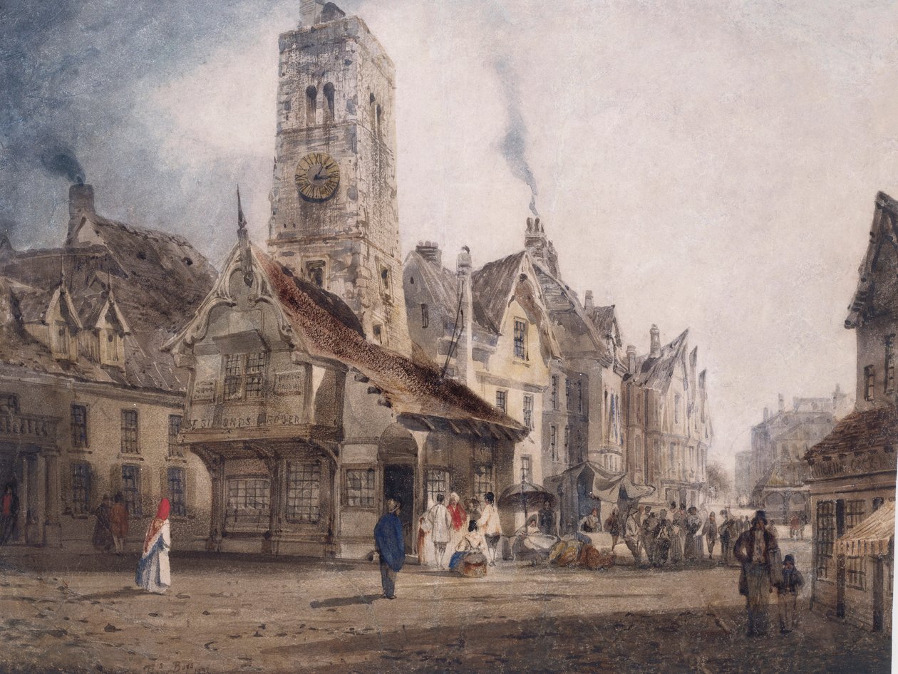 Utsikt over et markedstorg, ca. 1832 av Thomas Shotter Boys