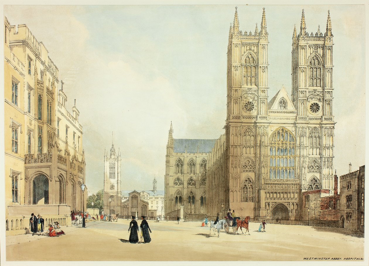 Westminster Abbey, Hospital and Company, plate syv fra Original Views of London as It Is av Thomas Shotter Boys