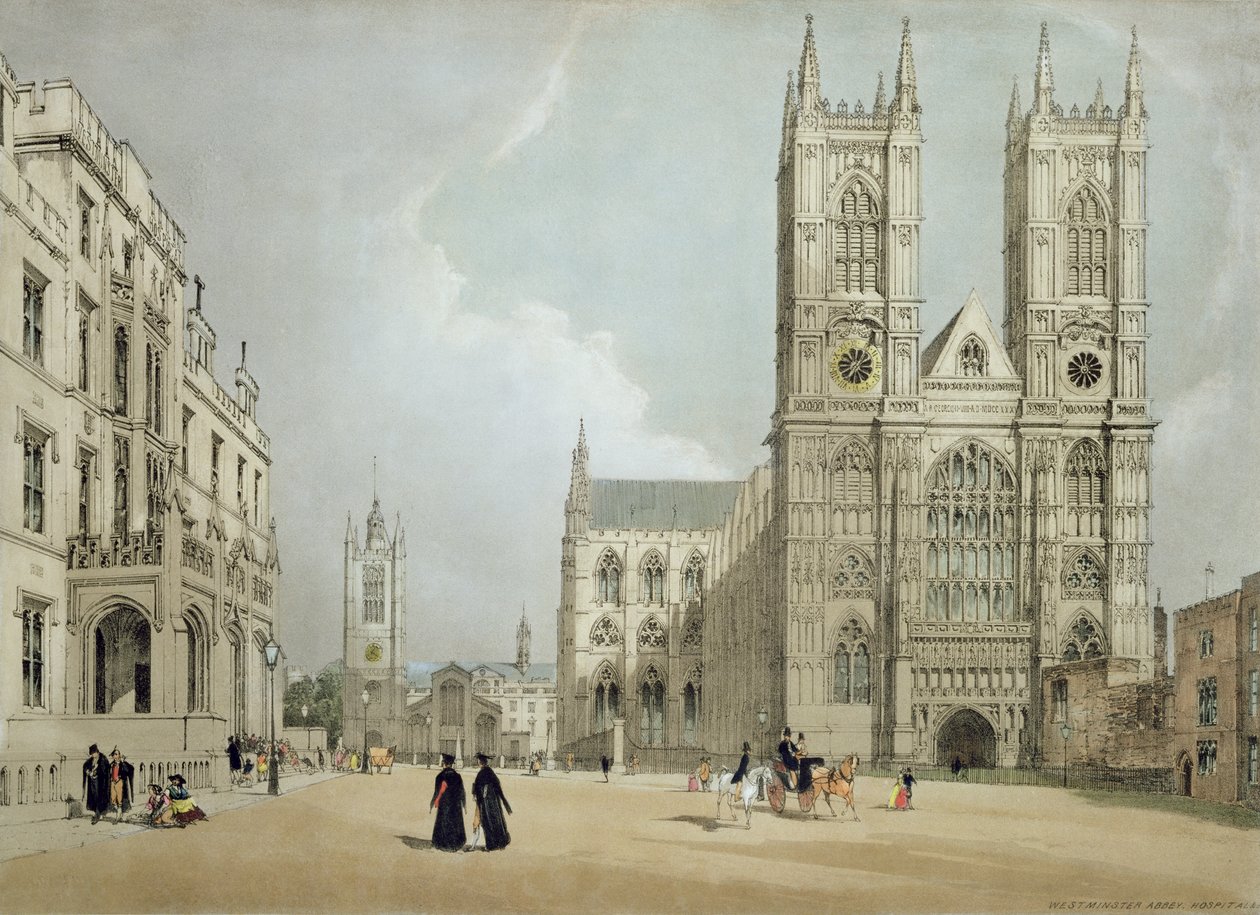 Westminster Abbey and Hospital, fra 'London As It Is', gravert og utgitt av kunstneren, 1842 (se 8674) av Thomas Shotter Boys