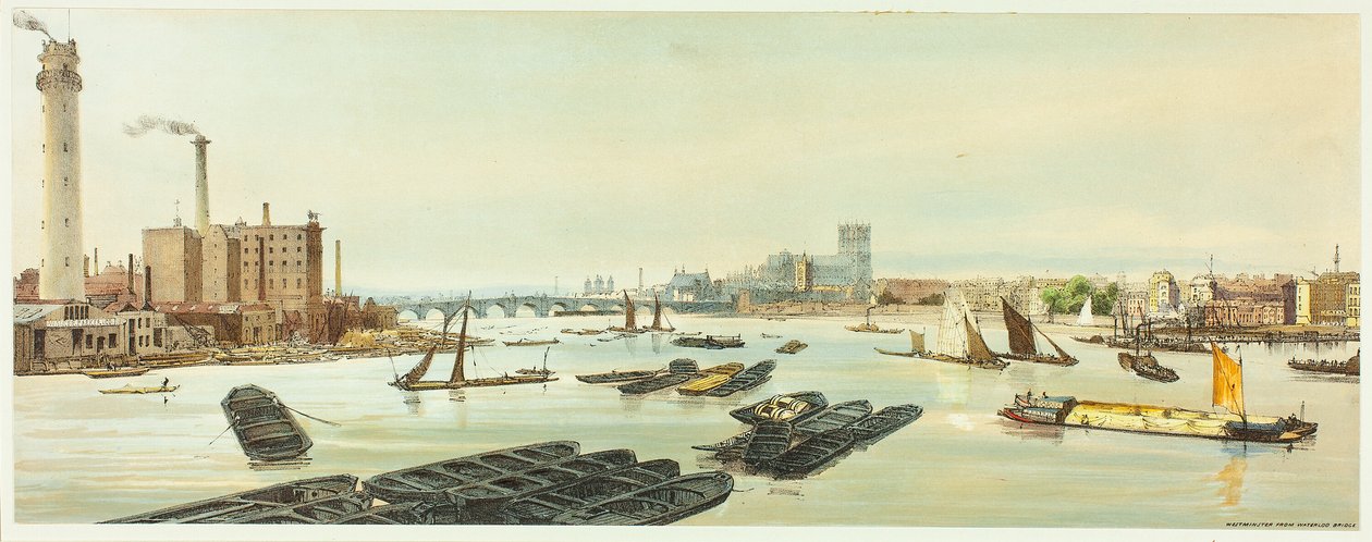 Westminster, fra Waterloo Bridge, plate nitten fra Original Views of London as It Is av Thomas Shotter Boys