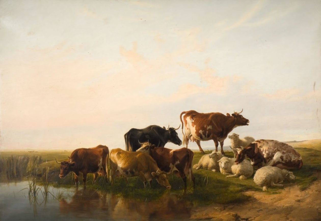 Landskap med storfe og sauer, 1872. av Thomas Sidney Cooper