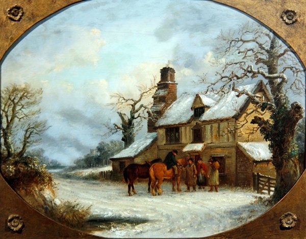 Utenfor vertshuset (olje om bord) av Thomas Smythe