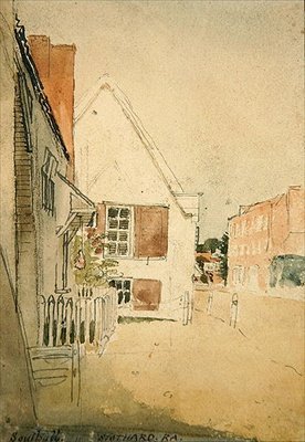 A Street in Southall (penn, blekk og akvarell på papir) av Thomas Stothard