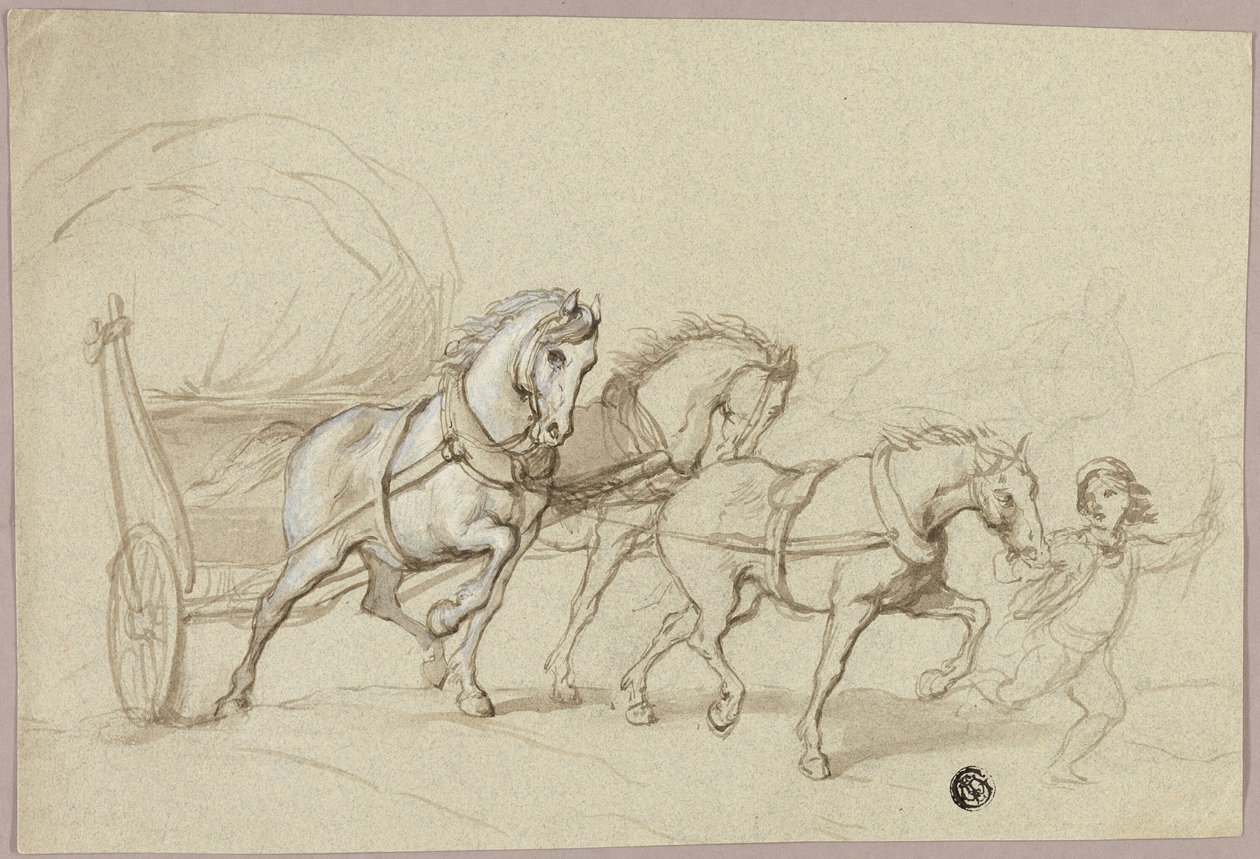 Barn som leder tre hester og vogn av Thomas Stothard