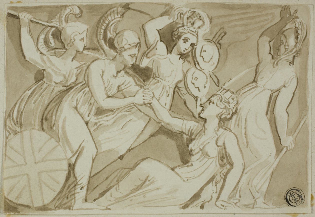Kvinnelige krigere som kommer Britannia til unnsetning av Thomas Stothard