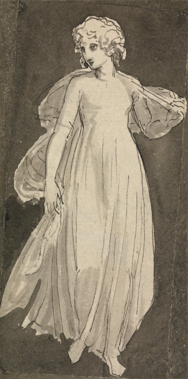 Jente, full lengde, vendt foran av Thomas Stothard