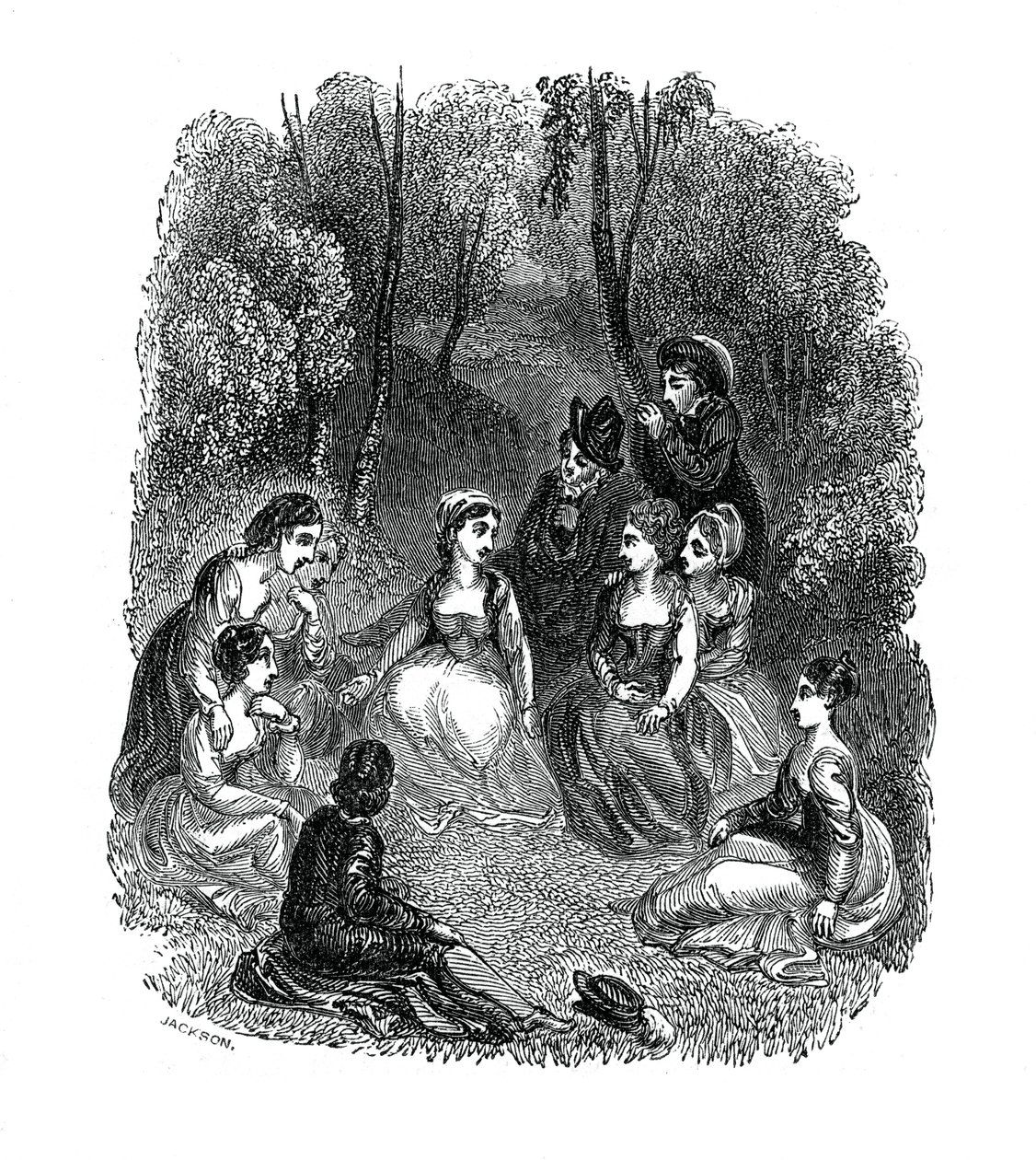 Scene fra introduksjonen til The Decameron av Giovanni Boccaccio, 1833. av Thomas Stothard