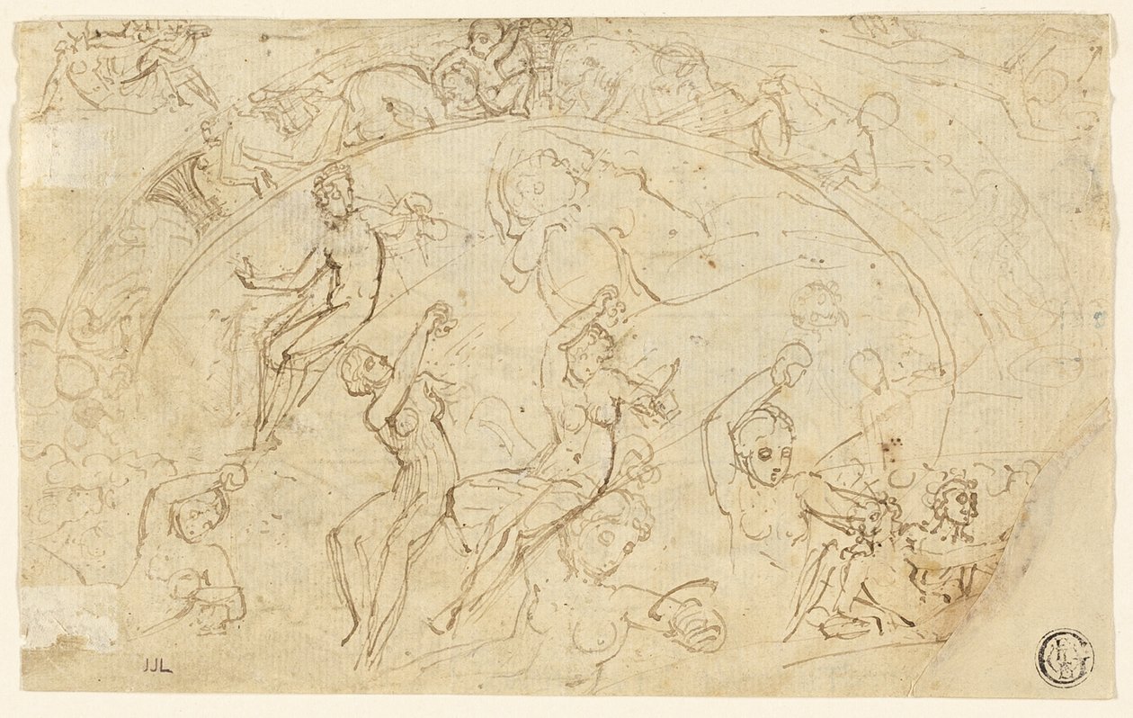 Skisser for sølvsalver (recto); Skisser av friser, grupper av kvinner (verso) av Thomas Stothard