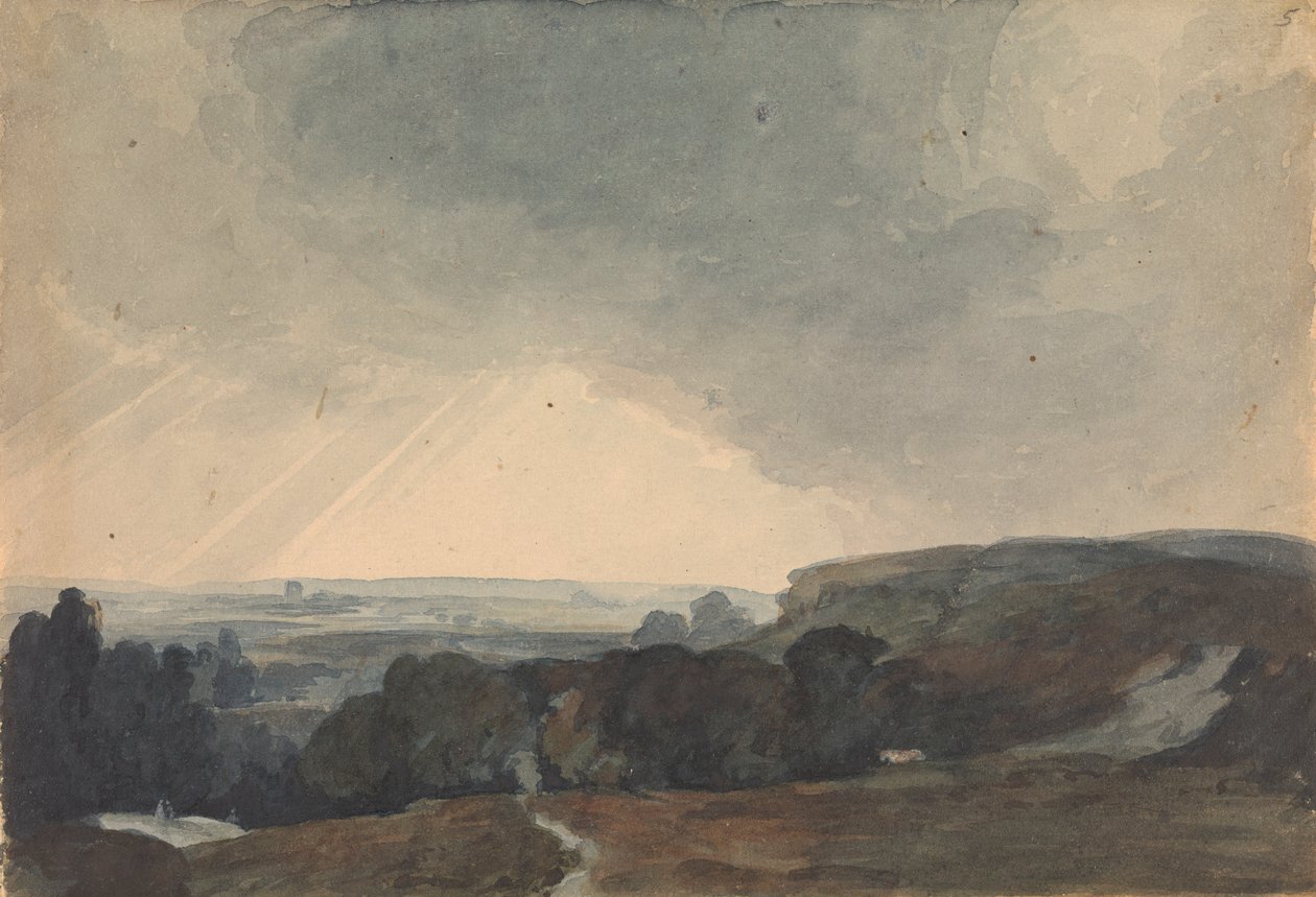 Landskapsscene fra bakketopp, ser inn i Sunlit Valley av Thomas Sully
