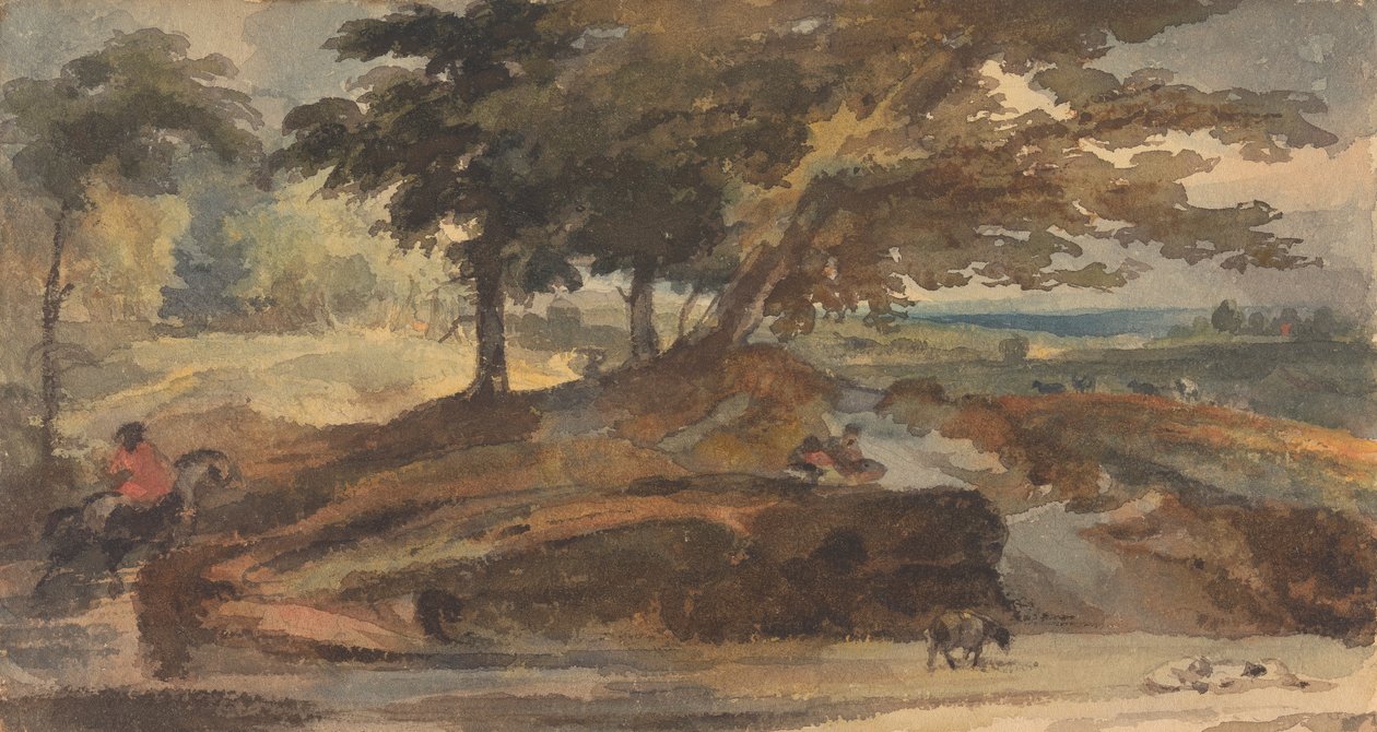 Landskap med knaus med trær, figur på hesteryggen av Thomas Sully