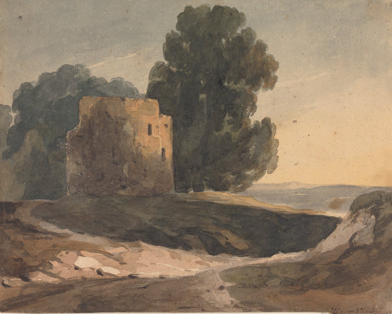 Landskap med ødelagt slott, trær av Thomas Sully