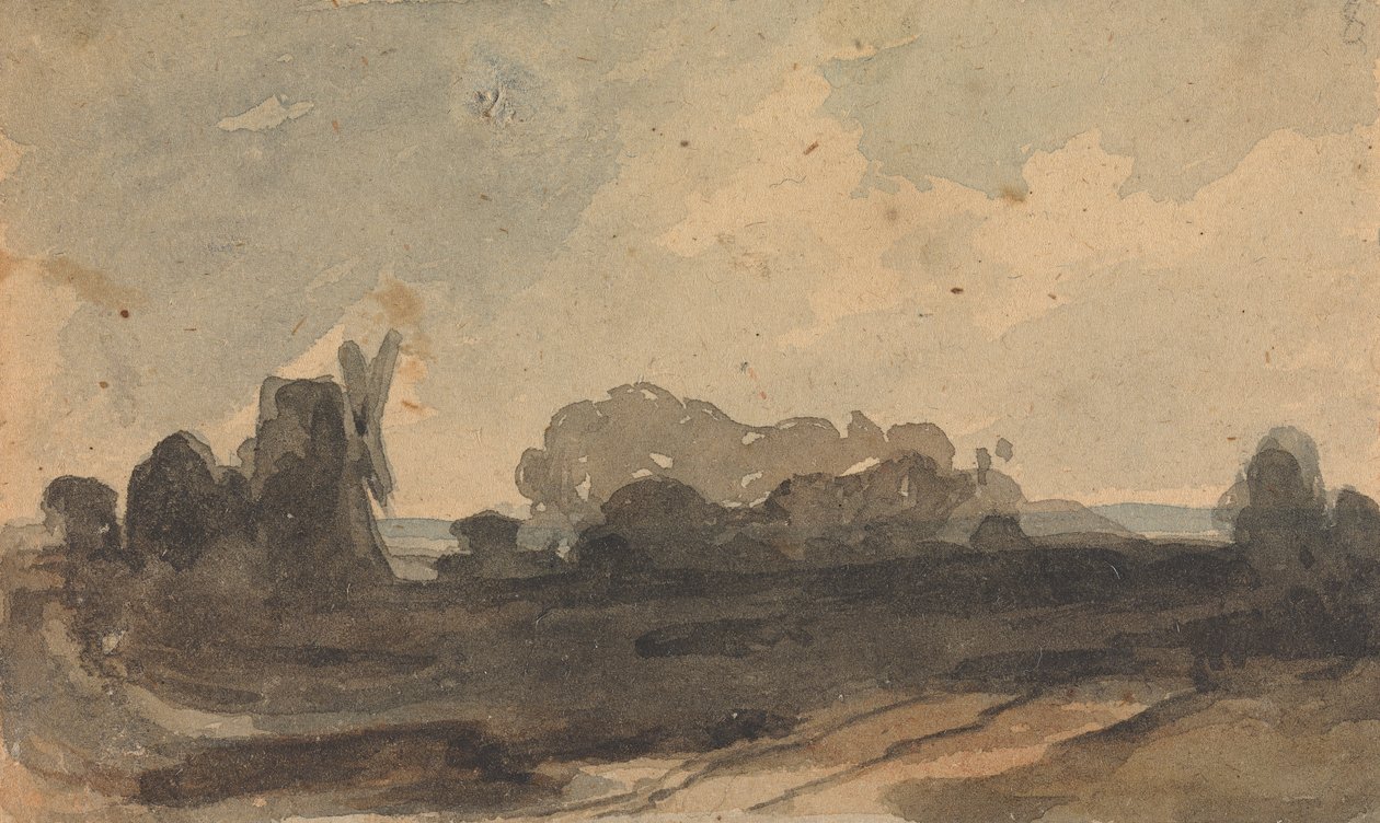 Landskap med trær og vindmølle av Thomas Sully