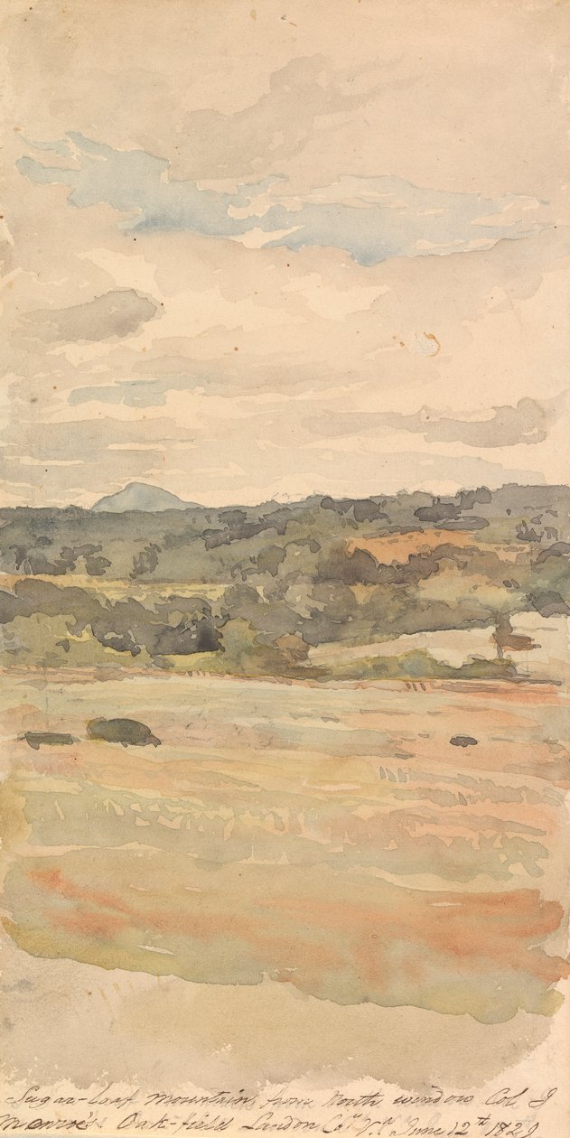 Sugar-Loaf Mountain, fra North Window, oberst J. Monroe's. Oak-Field Landon Co. Va. 12. juni 1829 av Thomas Sully