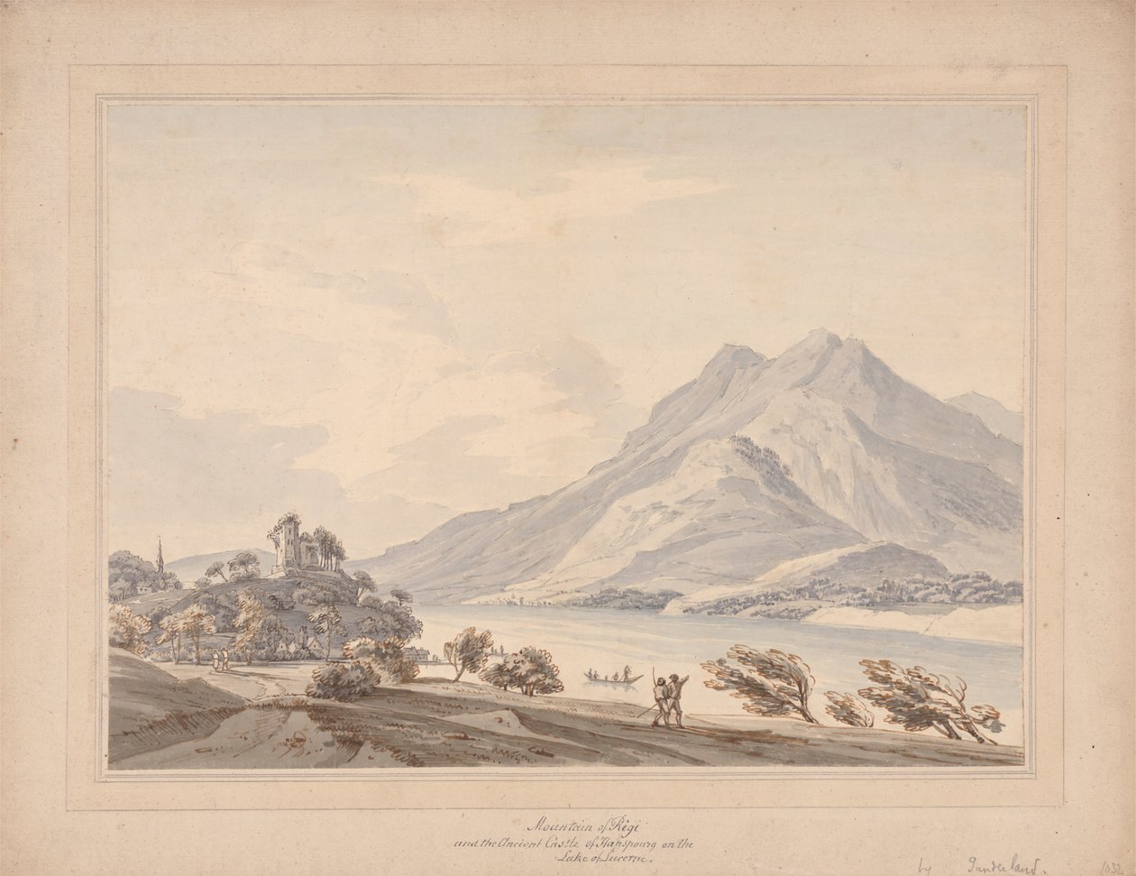 Rigi-fjellet og det gamle slottet i Hapsbourg ved Luzernsjøen av Thomas Sunderland