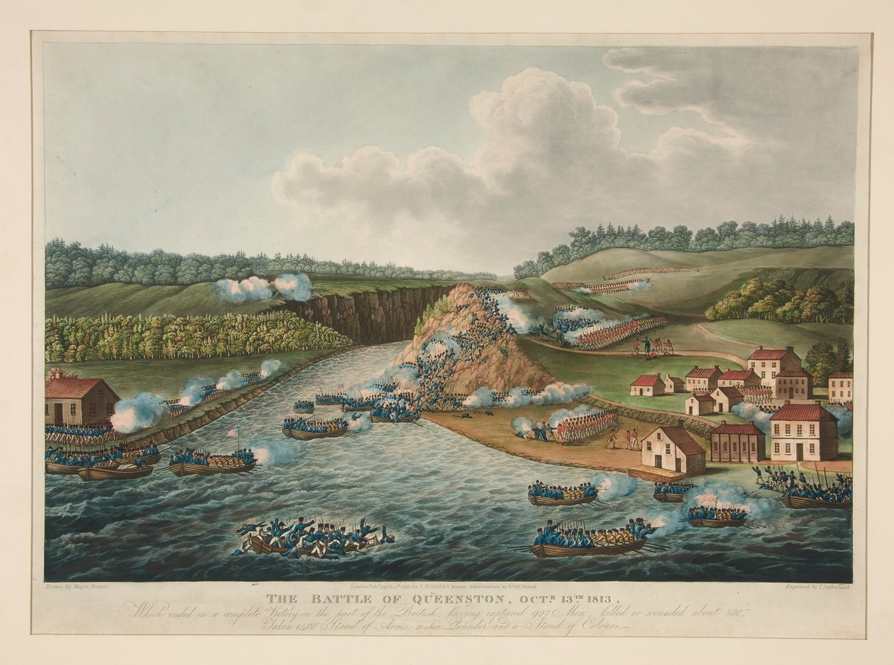 Slaget ved Queenstown, 13. oktober 1813, publisert for J. Jenkins Martial Achievements av Thomas Sutherland