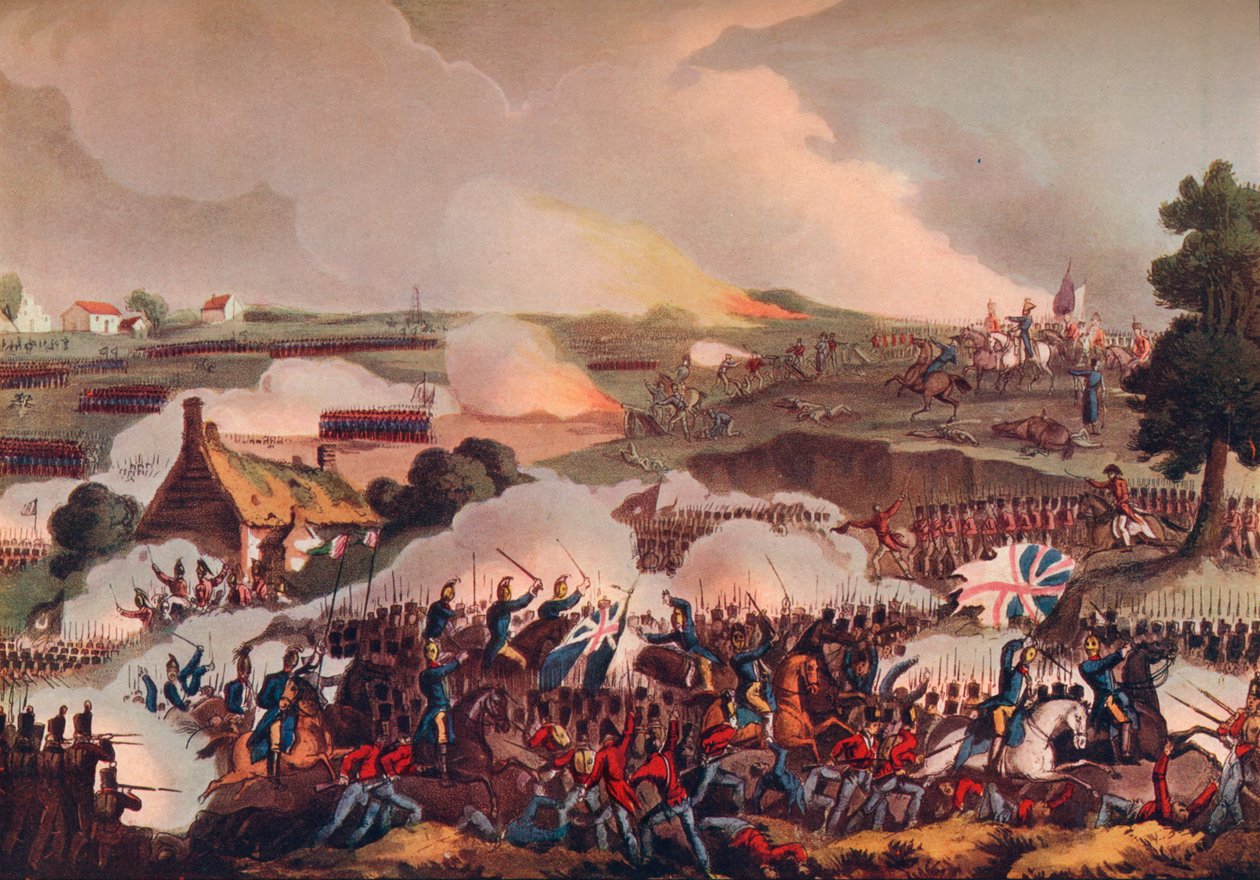 Senteret for den britiske hæren i aksjon ved slaget ved Waterloo, 1800-tallet 1909 av Thomas Sutherland