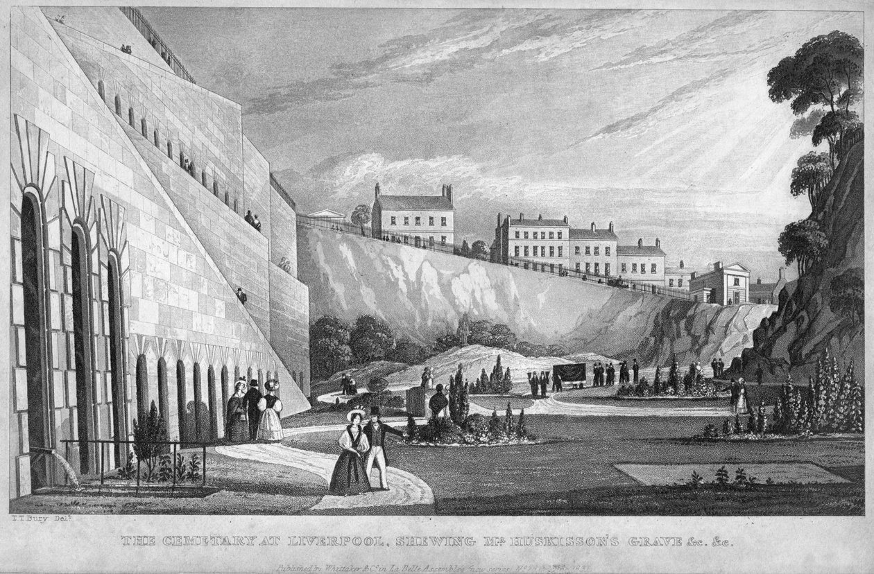 Kirkegården i Liverpool, viser Mr Huskissons grav etc, 1831. av Thomas Talbot Bury