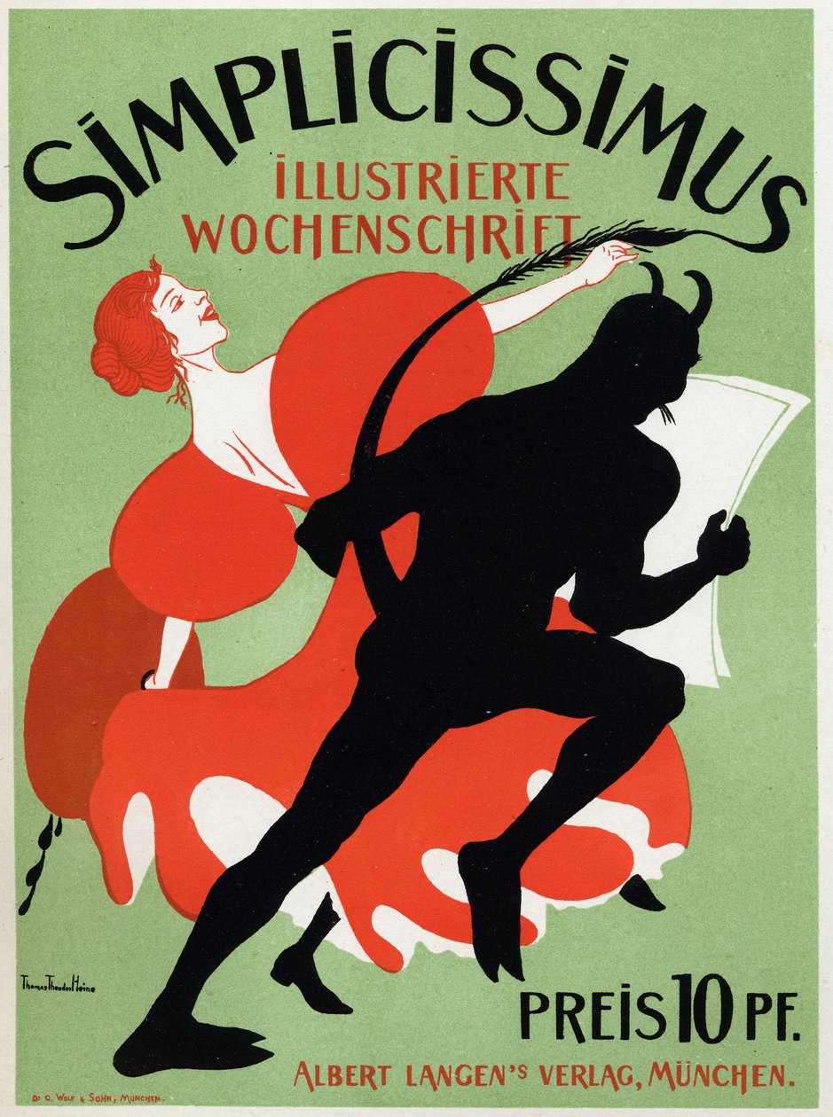 Kunst. Litteratur. Magasinet Simplicissimus. Plakat av Thomas Thedor Heine, Tyskland, ca. 1890 (plakat) av Thomas Theodor Heine