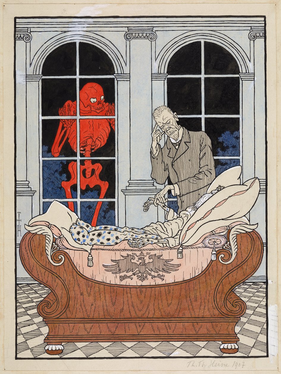 Den døende riksdagen; Simplicissimus XV/49, 1911 av Thomas Theodor Heine