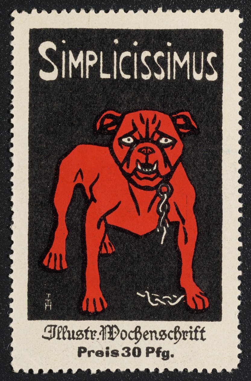 Reklamemarke "Simplicissimus 30 Pfg." av Thomas Theodor Heine