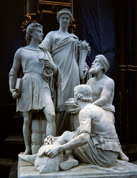 Commerce, skulpturgruppe fra Albert Memorial, fullført i 1876 (granitt) av Thomas Thornycroft