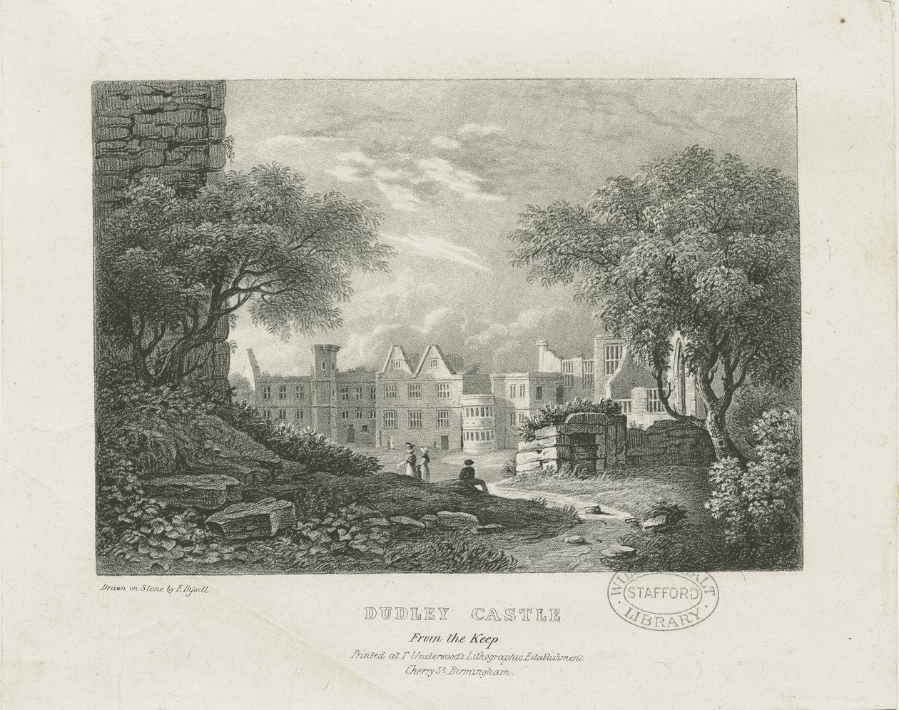 Dudley Castle - The Keep: litografi, og [1800-tallet] av Thomas Underwood